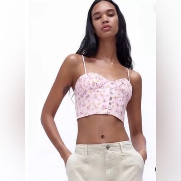 Zara Lavender Floral Linen Blend Crop Top Corset NWT - Picture 1 of 5